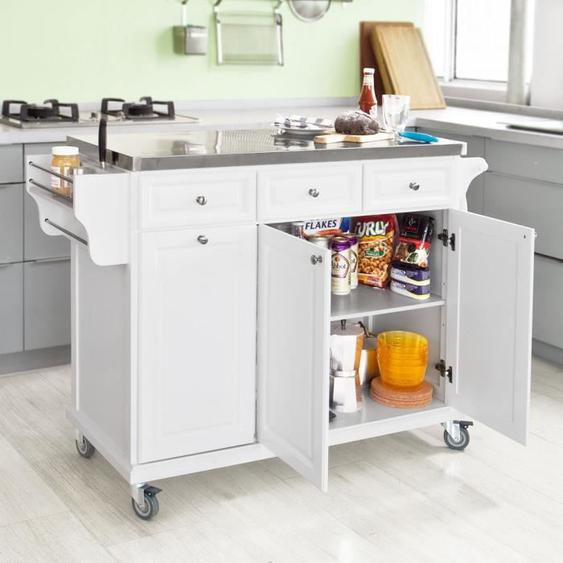 SoBuy® FKW33-W XXL Desserte sur roulettes Meuble chariot de cuisine de service roulant avec Plateau en Acier Inox