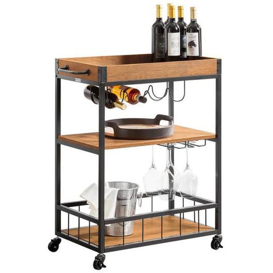 SoBuy® FKW56-N Chariot de Service Desserte à roulettes Chariot Commode Roulant avec Plateau Repas Amovible