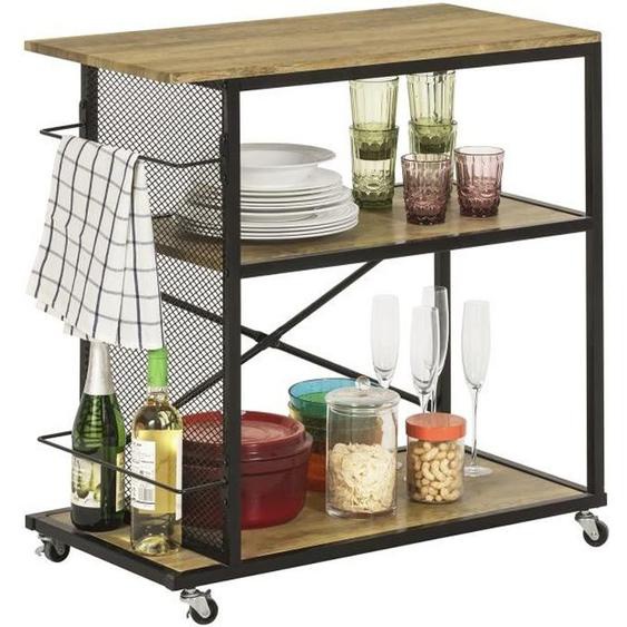 SoBuy® SVW05-N Chariot de Bar Desserte de Style Industriel Desserte à 3 Niveaux avec roulettes Étagère de Cuisine