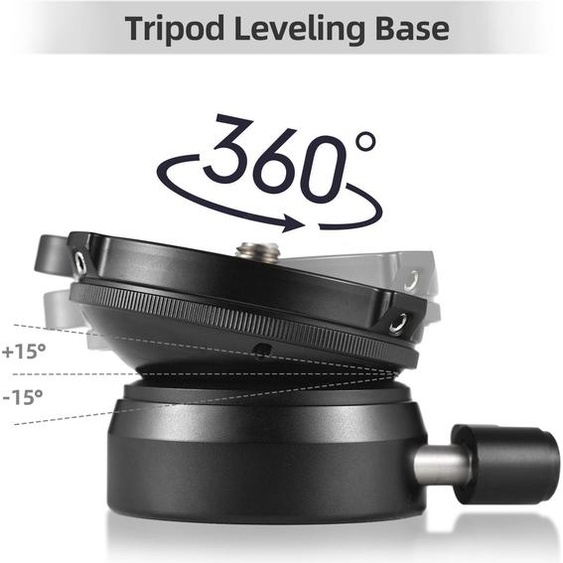 Socle de mise à niveau pour trépied, rotule pour appareil photo photographique, alliage daluminium, niveau à bulle, plaque de réglage, inclinaison de 15° avec vis de fixation 1/4 pouce, compatible avec les appareils photo reflex numériques Canon, Nikon,