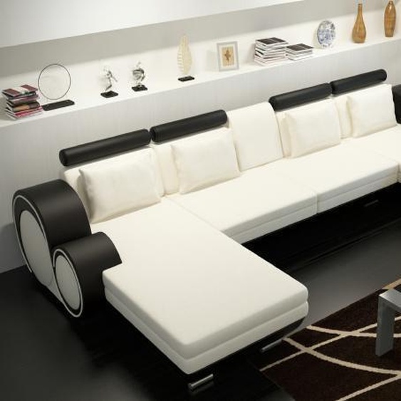 Sofa en cuir Berlin U-Form Sofa dangle en cuir + USB Sofa dangle Garniture XXL Chaise longue