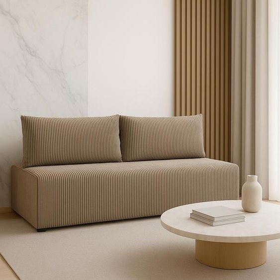 Sofello Canapé LUNO avec fonction sommeil Beige - Canapé moderne en velours côtelé pour votre salon, surface de couchage : 204×144 cm