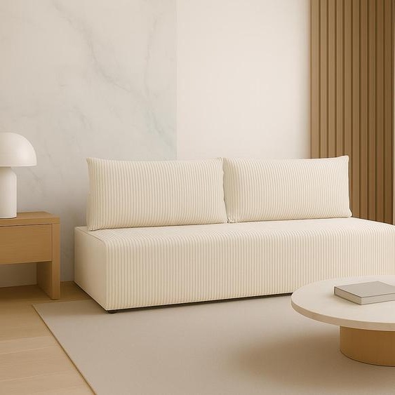 Sofello Canapé LUNO avec fonction sommeil Crème - Canapé moderne en velours côtelé pour votre salon, surface de couchage : 204×144 cm