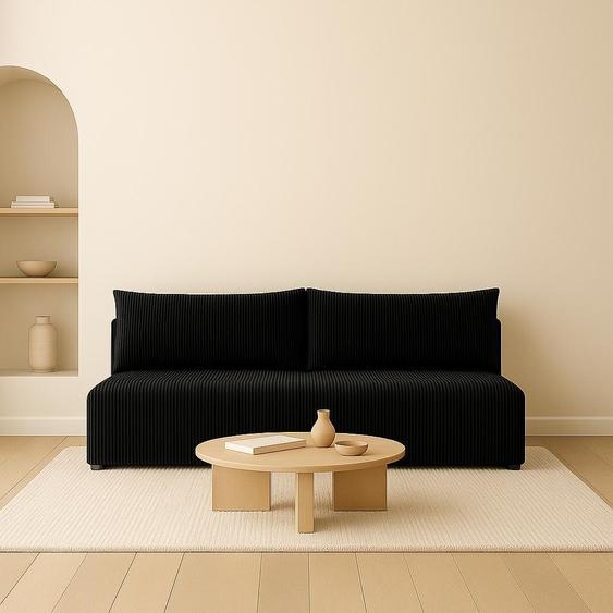 Sofello Canapé LUNO avec fonction sommeil noir - Canapé moderne en velours côtelé pour votre salon, surface de couchage : 204×144 cm