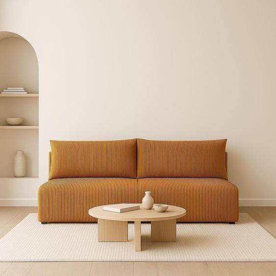 Sofello Canapé LUNO avec fonction sommeil Orange - Canapé moderne en velours côtelé pour votre salon, surface de couchage : 204×144 cm