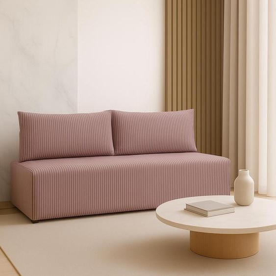 Sofello Canapé LUNO avec fonction sommeil rose - Canapé moderne en velours côtelé pour votre salon, surface de couchage : 204×144 cm