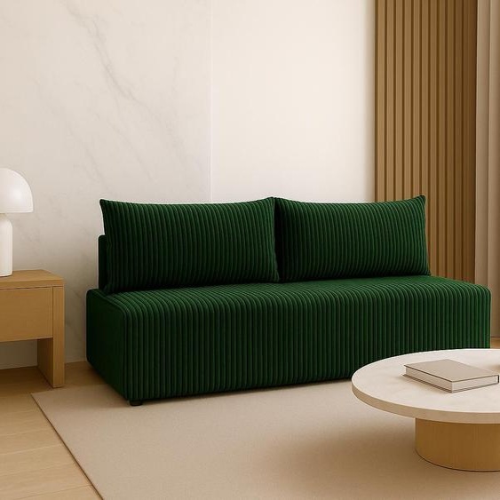 Sofello Canapé LUNO avec fonction sommeil vert - Canapé moderne en velours côtelé pour votre salon, surface de couchage : 204×144 cm