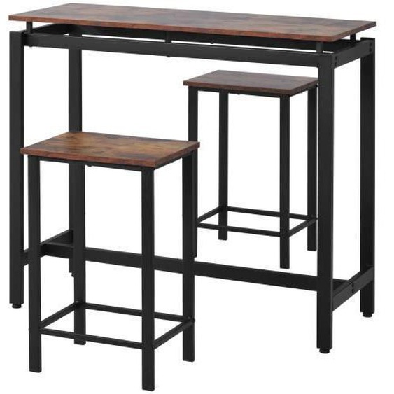Sogeshome Ensemble table de bar, table et chaises de cuisine, une table + 2 tabourets, table à manger, marron foncé