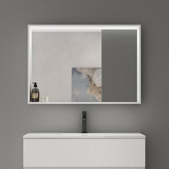 Sogood Armoire Murale Salle de Bains avec Miroir LED Placard de Rangement Blanc Mat en Bois Armoire de Toilette 100x12x70 cm