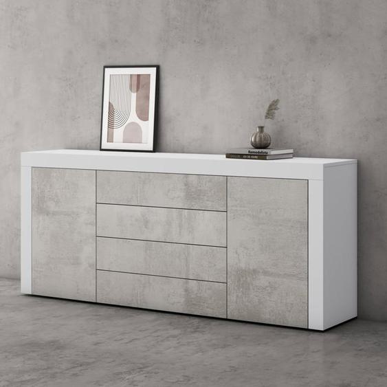 Sogood Buffet Commode 167 cm Meuble de Rangement Blanc Mat et Béton Placard Salon Salle à Manger 2 Portes et 4 Tiroirs Schrank03