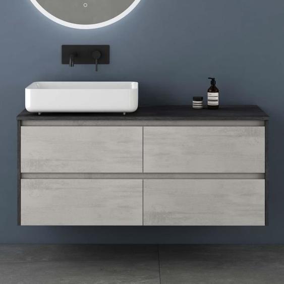 Sogood Meuble de salle de bain anthracite 120cm ensemble de 3 pièces meuble avec 4 tiroirs lavabo à poser blanc et miroir LED