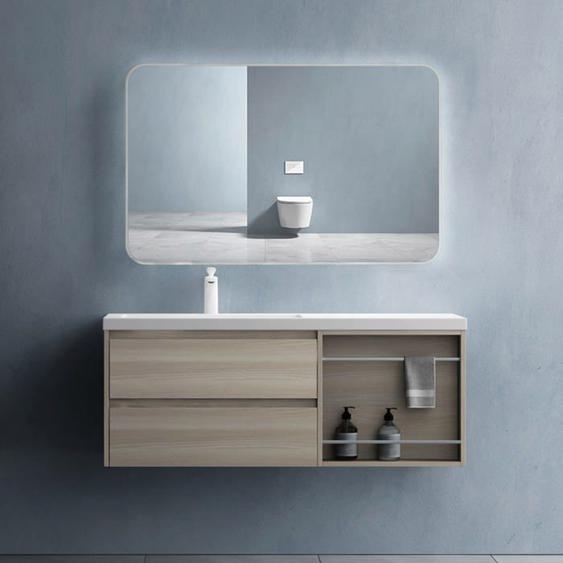 Sogood Meuble de Salle de Bain Chêne Clair Ensemble de 2 Pièces Meuble avec Lavabo 120cm avec 2 Tiroirs et 1 Compartiment