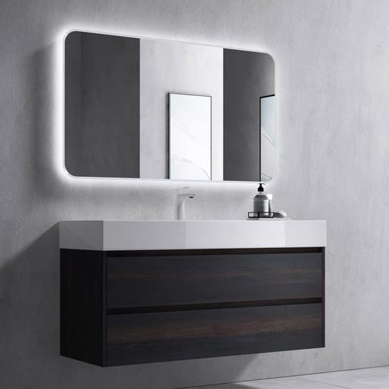 Sogood Meuble de Salle de Bain Gris Foncé Ensemble de 3 Pièces Meuble avec Lavabo 120cm et LED Miroir Design Deep avec 2 Tiroirs