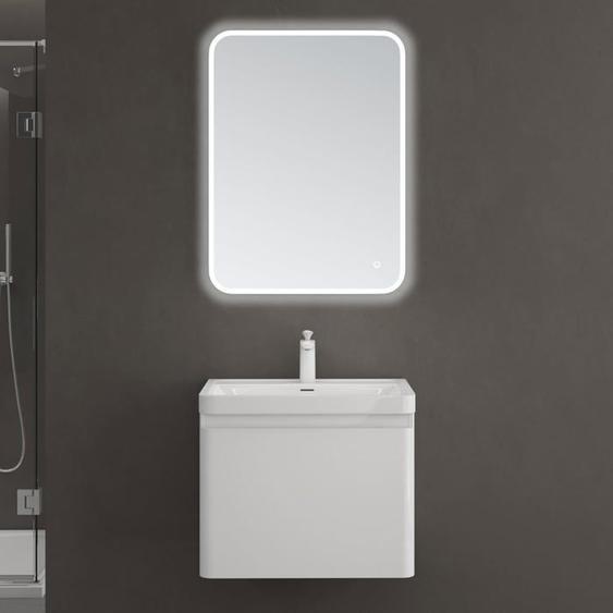 Sogood Meuble de Salle de Bain Suspendus Blanc 60x42x50cm Ensemble de 3 Pièces Meuble avec Lavabo et Miroir Design Ancona