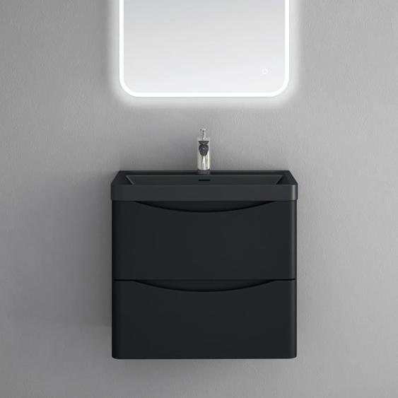 Sogood Meuble de Salle de Bain Suspendus Noir Mat 60x42x50cm Ensemble de 2 Pièces Meuble avec Lavabo Design Smile-Lackier