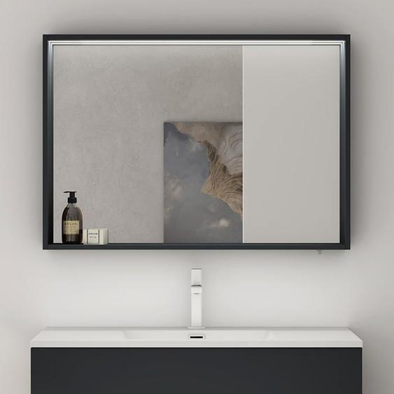 Sogood® Armoire Murale Salle de Bains avec Miroir LED Placard de Rangement Anthracite Mat en Bois Armoire de Toilette 100x12x70 cm