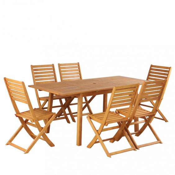 Soili - Ensemble de jardin 1 table extensible et 6 chaises en bois deucalyptus - Couleur - Bois clair