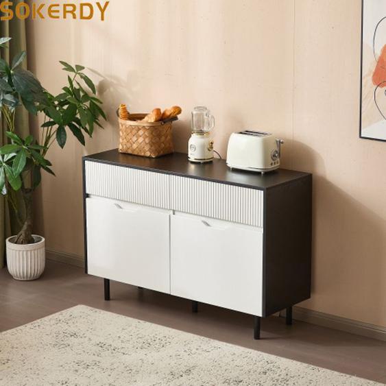 SOKERDY Buffet, avec Étagères réglables, 120x40x80 cm, Convient pour Salle à Manger/Salon/Chambre, Noir et Blanc