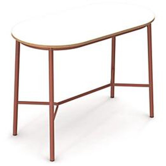 Sokoa Table de restauration ovale Klik H. 110 cm - Plateau Blanc - Pieds Corail