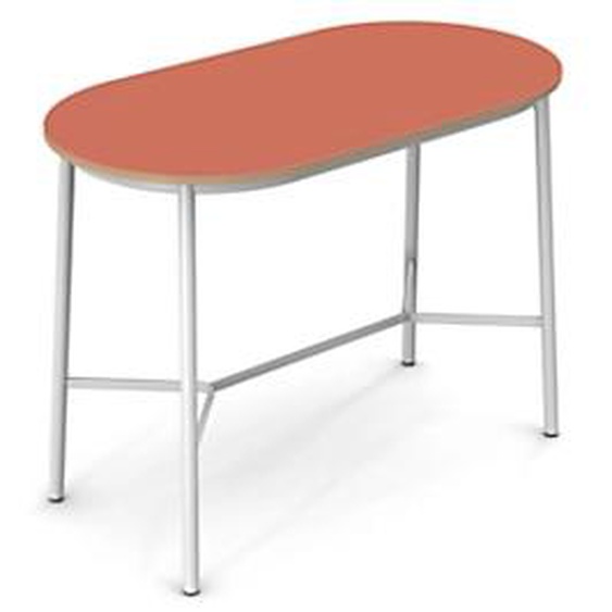 Sokoa Table de restauration ovale Klik H. 110 cm - Plateau Corail - Pieds Blanc