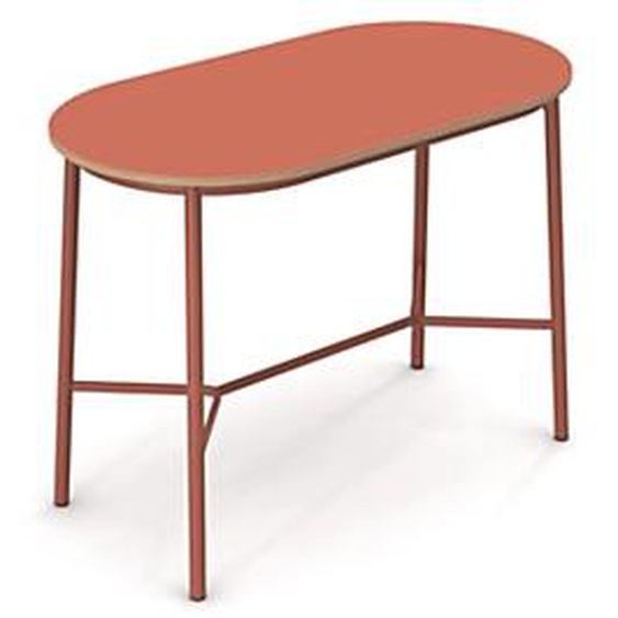Sokoa Table de restauration ovale Klik H. 110 cm - Plateau Corail - Pieds Corail