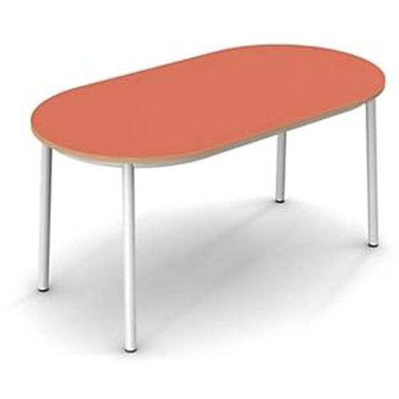 Sokoa Table de restauration ovale Klik H. 74 cm - Plateau Corail - Pieds Blanc