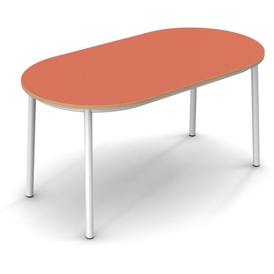Sokoa Table de restauration ovale Klik H. 74 cm - Plateau Corail - Pieds Blanc