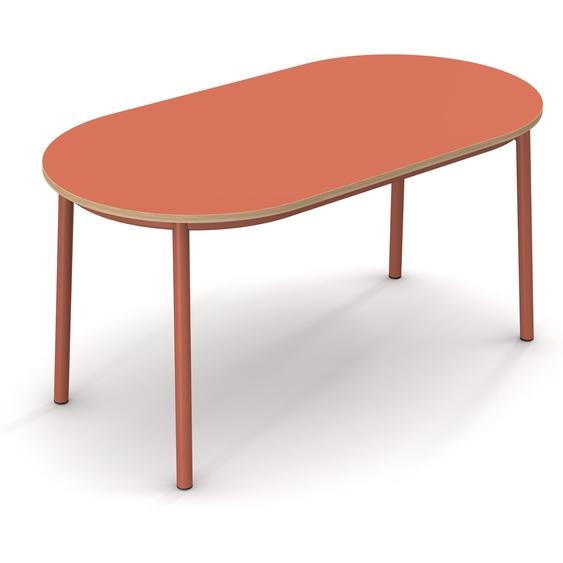 Sokoa Table de restauration ovale Klik H. 74 cm - Plateau Corail - Pieds Corail