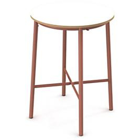 Sokoa Table de restauration ronde Klik H. 110 cm - Plateau Blanc - Pieds Corail