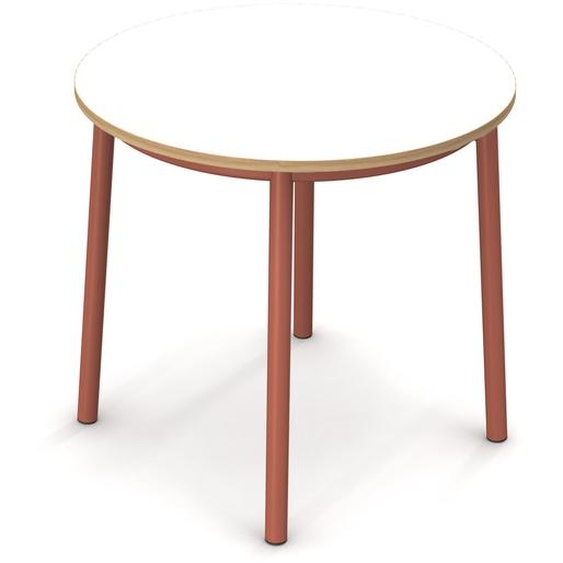 Sokoa Table de restauration ronde Klik H. 74 cm - Plateau Blanc - Pieds Corail