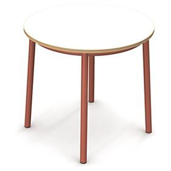 Sokoa Table de restauration ronde Klik H. 74 cm - Plateau Blanc - Pieds Corail