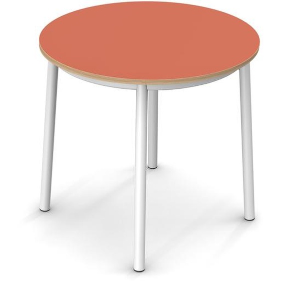 Sokoa Table de restauration ronde Klik H. 74 cm - Plateau Corail - Pieds Blanc
