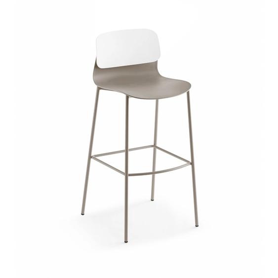 Sokoa Tabouret haut de collectivité Klik en polypropylène - Pieds métal - Taupe / Blanc