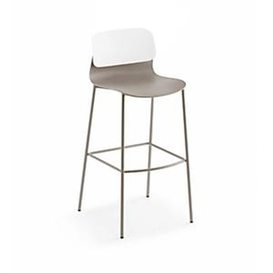 Sokoa Tabouret haut de collectivité Klik en polypropylène - Pieds métal - Taupe / Blanc
