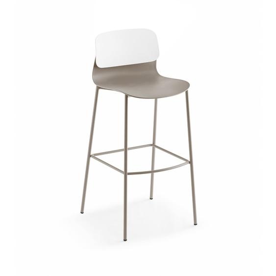 Sokoa Tabouret haut de collectivité Klik en polypropylène - Pieds métal - Taupe / Blanc