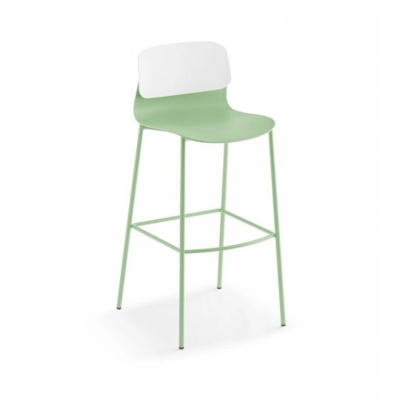 Sokoa Tabouret haut de collectivité Klik en polypropylène - Pieds métal - Vert / Blanc