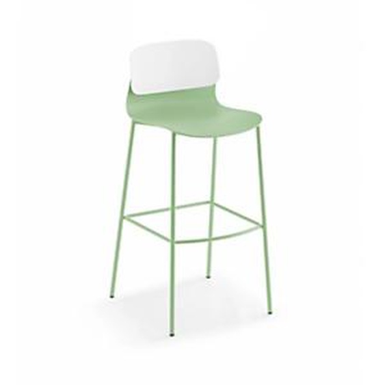Sokoa Tabouret haut de collectivité Klik en polypropylène - Pieds métal - Vert / Blanc