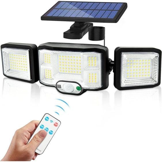 Solaire Lumiere Exterieur Applique Murale Luminaire led 3 Têtes 192 LEDs Detecteur Mouvement Sécurité Projecteur Eclairage IP65 Etanche Lampe à