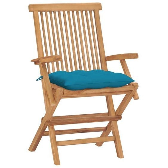 (SOLDES JUILLET)Chaises de jardin avec coussins bleu clair 4 PCS - UU - Scandinave Fauteuil salon - Teck massif FR13065636