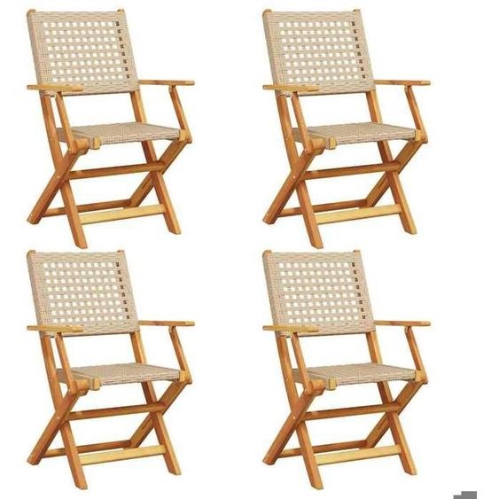 (SOLDES JUILLET)Chaises de jardin pliantes 4 PCS - UU - Scandinave Fauteuil salon - beige rotin et bois massif FR13214562