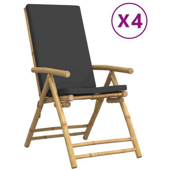 (SOLDES JUILLET)Chaises inclinables de jardin pliantes 4 PCS - UU - Scandinave Fauteuil salon - coussins bambou FR13208929