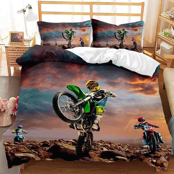 Solidchoice - Ensemble de couette 3D sur le thème du motocross, 135 x 200 cm
