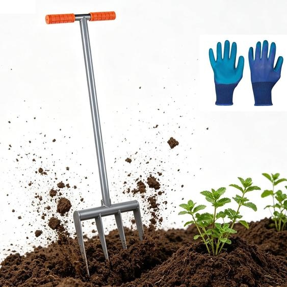 Solidchoice - Fourche à piquer pour sols durs, avec 4 dents et gants