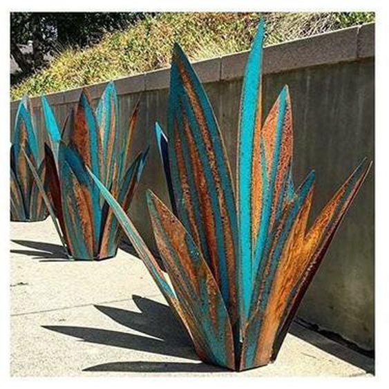 Ornement de jardin en métal plante dagave ornement de jardin Sculpture en métal rustique statue de jardin rustique 65 cm 9 feuilles - Sollbry