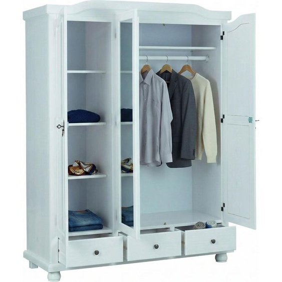 Somma - Armoire 3 Portes, 150x56 cm Blanc, 4 Étagères