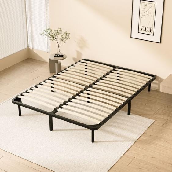 Sommier 140x200cm, TEENO Sommier à Lattes avec 2x16 Lattes Sur, 9 Pieds, Montage Rapide-Sommiers à Lattes en Bois pour Adulte