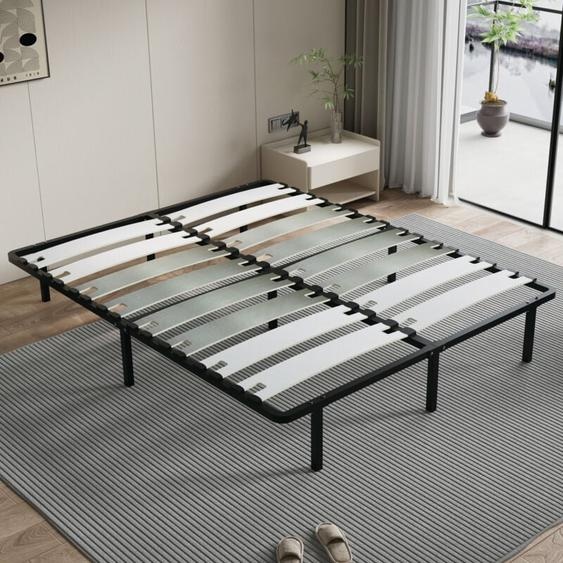 Sommier 160 x 200cm, 2 x 8 Lattes de 125 mm, 9 Pieds, Lit 160 x 200cm, Montage Rapide, Sommiers à Lattes en Bois pour Adulte
