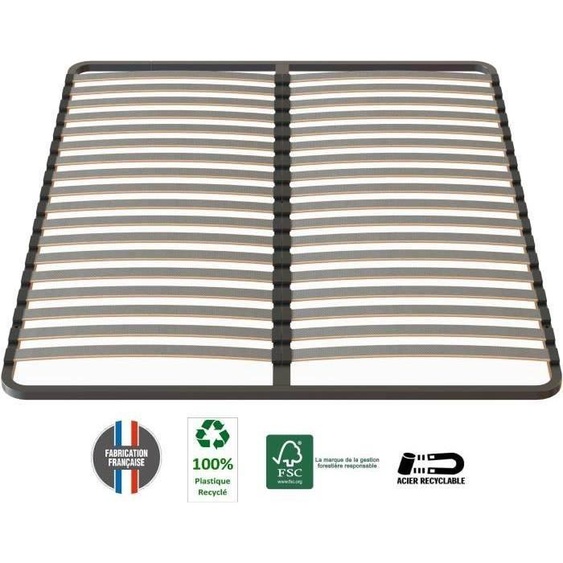 Sommier 160x200 cm, 18 Lattes 53mm, Anthracite, Livré Monté