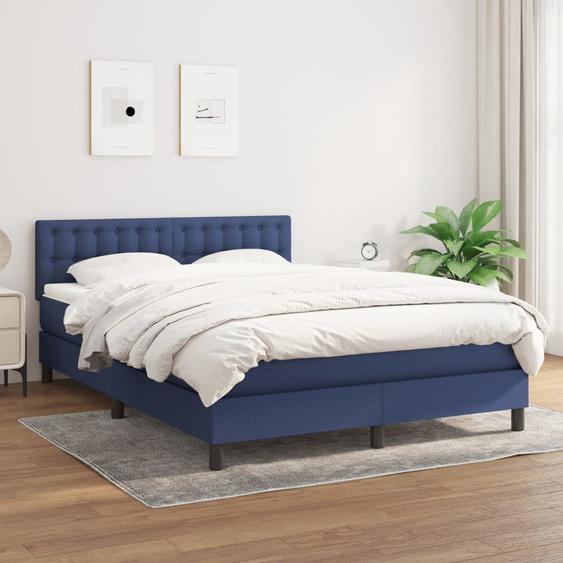 Sommier à lattes de lit avec matelas Bleu 140x200 cm Tissu