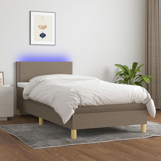 Sommier à lattes de lit avec matelas LED Taupe 100x200 cm Tissu